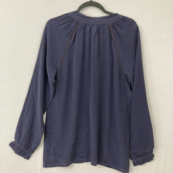 Sundance Navy Purple 100% Silk Tie Front Long Sleeve Top size Small - Picture 8 of 9